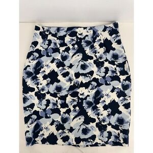 Amanda + Chelsea Womens Blue Floral Pencil‎ Skirt Sz 10 Stretch Knee Length
